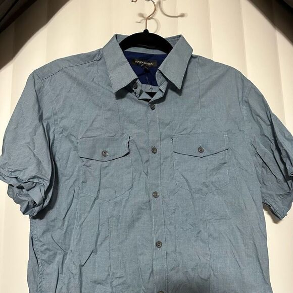 Banana Republic MENS  button down light blue tiny checkered dress shirt - Picture 2 of 6